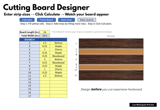 Cutting Board Designer - (Excel Tool)